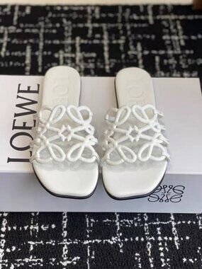 Loewe White Anagram‑Decorated Flat Summer Slides